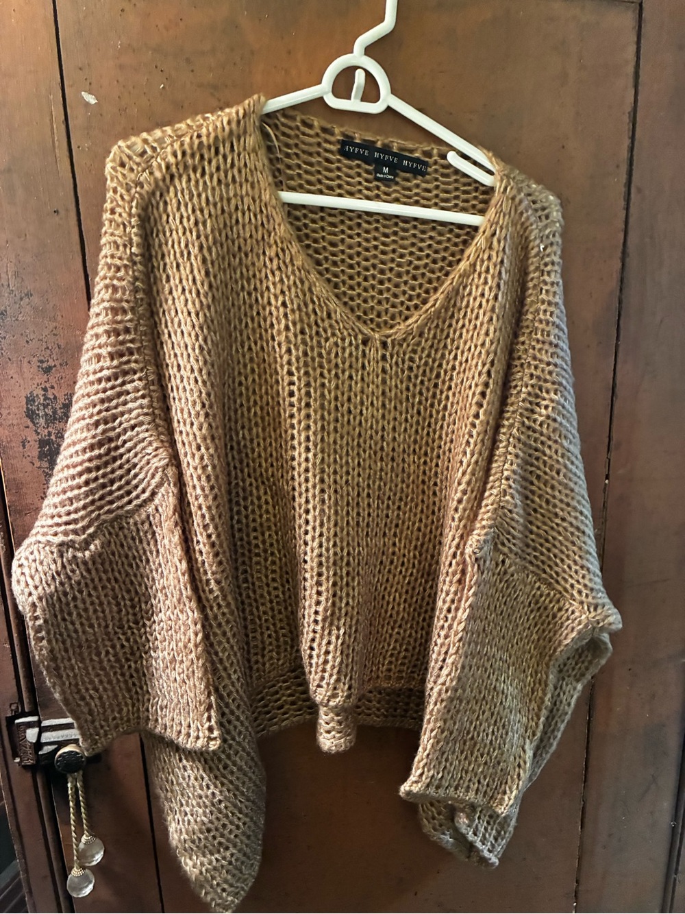 HYFVE Chunky V-Neck Oversized Sweater in Tan